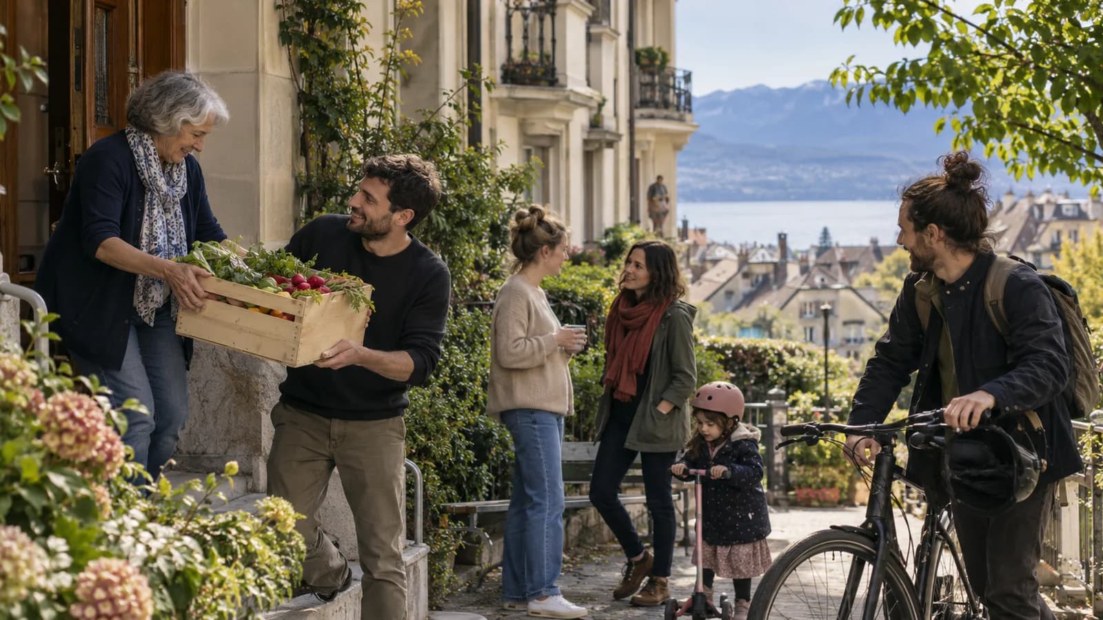 Des voisins partagent un moment à Lausanne